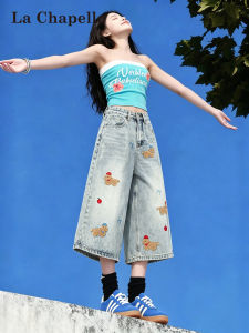 La Chapelle | American Vintage Embroidery Design Capri Jeans For Petite Women