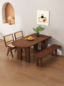 French Style Solid Wood Wall-Mounted Oval Dining Table Chair Set Small Household Wabi-Sabi Island Bar Office Desk Combination