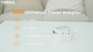 TESSAN Universal Travel Adapter 65W 100W Fast Charging Type C Charger with USB C UK International Travel Adaptor for China Japan Korea Philippines International Plug