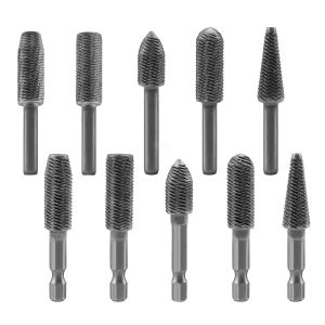 Hex Shank Rotary Steel File Set 6/6.3mm Shank Electric Rotary File Burr Set Textured Steel Files For Metal Wood Grinding 5/10Pcs