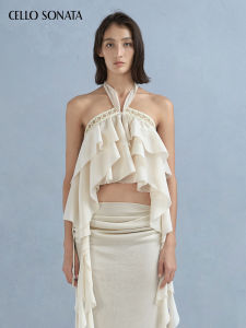 Cello Sonata | Spring Summer New Style Ethnic Silk Acetate Ruffled Off-Shoulder Top