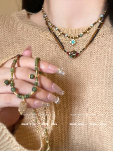 Retro Natural Stone Beaded Necklace Womens Ethnic Style Sweater Chain Zen Meaning Clavicle Chain Dream Entering Dunhuang