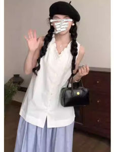 Áo Sơ Mi Trắng Không Tay Cổ Chữ V Kiểu Pháp Cho Nữ Mùa Hè Mới Rộng Rãi Thanh Lịch Đẹp Áo Sơ Mi Công Sở Thường Ngày