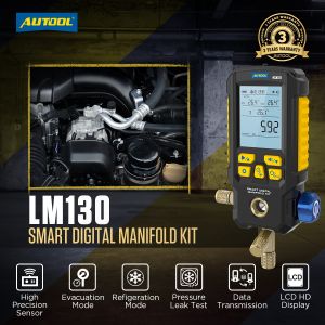 AUTOOL เครื่องวัดฟลูออไรด์สำหรับเครื่องปรับอากาศ LM130ที่วัดแรงดันเครื่องดูดฝุ่นสารทำความเย็นในรถยนต์เกจแมนิโฟลด์มิเตอร์วัดแรงลมสารทำความเย็นเครื่องปรับอากาศเครื่องวัดอุณหภูมิความดันสุญญากาศขนาดกลางเย็น