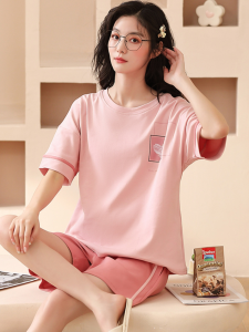 Summer Sleepwear Ladies Short Sleeve Pure Cotton Thin Two Piece Set Korean Style Student Best Friend Home Clothes Can Be Worn outside