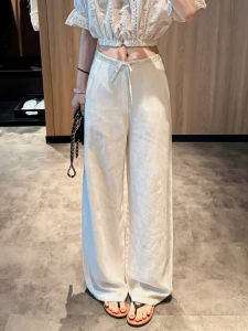YIFANSHI | Slim Fit High Waist Breathable White Linen Wide Leg Pants