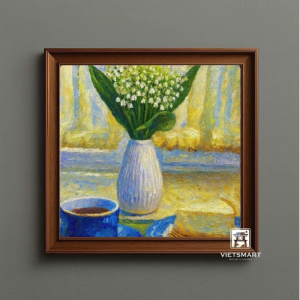 Tranh Nghệ thuật "Cà Phê Và Bình Hoa Chuông" VIETSMART ART - Acrylic 40 x 40cm