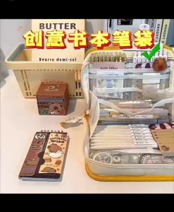 Hộp đựng nhiều ngăn đa năng thiết kế hoạt hình cute đựng bút thước cọ make son môi đồ dùng học sinh – sinh viên tiện lợi