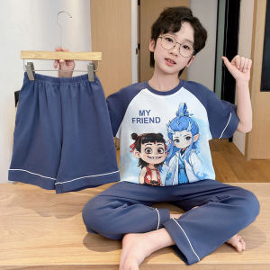 Miiow | Pure Cotton Childrens Sleepwear Short Sleeve Shorts Home Clothes For Boys Catman 2025 New Arrival Summer Outfit Suitable For Outdoor