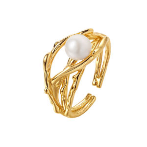 Natural water Pearl Open Ring for Women Branch Design Luxury Sensation Fashionable Jewelry Index Finger Accessory