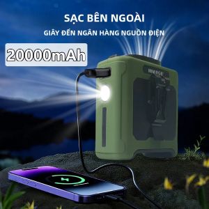 20000MAh Di Động Eo Quạt Có Đèn LED Chiếu Sáng USB Đa Năng Làm Mát Mùa Hè Gió Mạnh Nhôm Ngoài Trời Dụng Cụ