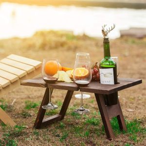 Portable Outdoor Camping Equipment Wooden Folding Table Picnic Basket Wine Table Storage Outdoor Leisure Furniture