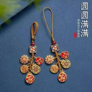 已开光 招财 沙金铜一路平安汽车钥匙扣挂件高档个性日进斗金手机链挂饰礼物 "Sand Gold Copper Car Keychain Pendant for A Safe Journey High-end and Personalized Daily Money-making Mobile Phone Chain Pendant Gift.