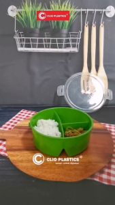 (1 DUS) Lunch Box Free Sendok Shiomi / Kotak Makan food grade / Tempat Bekal clio 3 sekat untuk menyimpan makanan