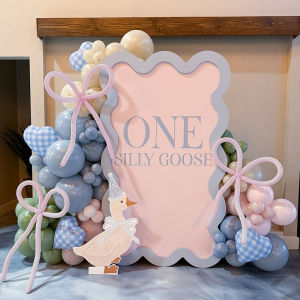 119pcs Farm Theme Balloon Garland Kit Pink Blue Grid Love Bow Balloon Baby Shower Wedding One Silly Goose Birthday Party Decor