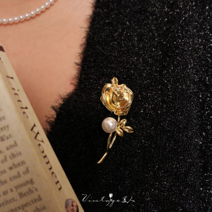 Floyd Vintage French Luxury Golden Pearl Rose Brooch Pin Elegant Versatile Pearl Flower Brooch Pin for Women Fashion Jewelry