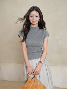 Butterfly Sleeve Lyocell Half-High Collar T-Shirt