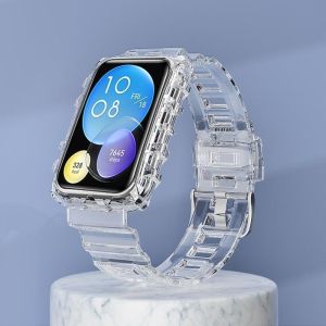 High-quality Silicone TPU Soft Glacier Integrated Watch Strap Shockproof Smart Watch Bumper Protector For Huawei Band 6 Pro 9 8 7 Watch Fit 2