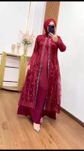 Dress Salsa Bahan Velvet mix Brokat Motif Elegan Gaun Wanita Mewah untuk Kondangan Pesta Lebaran