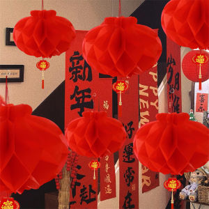 Dizoey 10PCS New Year Red Plastic Lanterns 3D Honeycomb Lanterns DIY Chinese Hanging Lantern Wedding Party Spring Festival Decorations