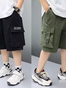New 2025 Boys Short Pants Casual Thin Five-Point Shorts Loose Comfortable Mid-Large Childrens All-Match Parent-Child Home Wear