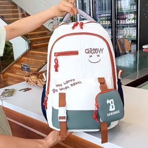 Balo học sinh nữ cấp 2 3 màu pastel kèm bóp mini dễ thương cute vải chống nước vừa laptop 2356
