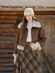 XIANGYING | Mérida Inspired Faux Suede Short Collared Jacket