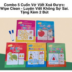 Combo 5 CuốnVở Viết Xóa Được - Wipe Clean: LuyệnViết Không Sợ Sai - Sử dụng với Bút lông bảng. Bút Màu Acrylic Marker 12 màu