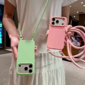 szhaiyu | Candy Color Crossbody Lanyard Phone Case for IPhone 18 17 16 15 14 13 Pro Max 16 15 Plus Air 16e 17e Necklace Strap Soft Cover