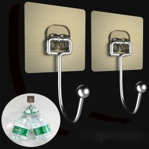 Self Adhesive Strongger Stainless Steel Larger Wall Hooks / Waterproof Nail-free Heavy Load-bearing Wall Hangers Hook
