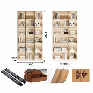 Custom Wooden Bookcase with Glass Doors Floor-standing
