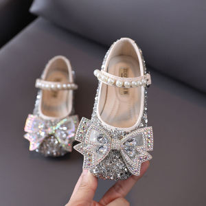 Princess Style Crystal Girls Shoes Spring Autumn Season Single Shoes Baby Girl Footwear Soft Leather round Toe Rubber Sole