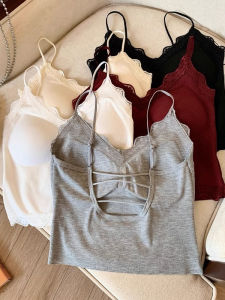 เสื้อกั๊กผู้หญิงแบบมีโครงช่วงไหล่บาง ทรงหลวม สายเดี่ยว คัพบราintebuilt-in ทรงเข้ารูป เสื้อชั้นในสำหรับใส่ด้านนอก ฤดูร้อน