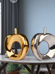 Apple Decor Ceramic Gold and Silver Apple Ornaments European Home Decoration Desktop Living Room Bedroom Office Decoration Crafts