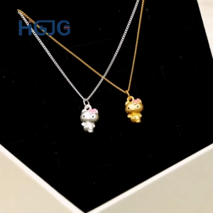 Dây Chuyền Bạc Nữ HGJG Bạc Ta 999 Hello Kitty Dễ Thương 2 Màu Sáng Lấp Lánh Dây Chuyền Nữ