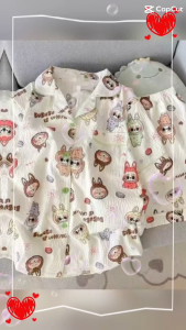SH HOME ชุดนอนลายการ์ตูนเเฟชั่นใหม่ ชุดนอนผู้หญิงน่ารักๆ สินค้าขายดี แขนสั้น เสื้อคอปก เนื้อผ้านิ่ม ใส่สบาย พร้อมส่ง อก 24- 42 นิ้ว