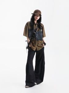 zuocisankon | Áo Jeans Phối Màu Vintage Thời Trang Đường Phố