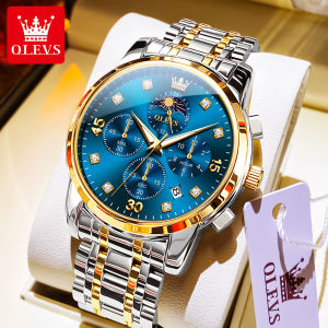 นาฬิกา OLEVS สำหรับผู้ชาย2024กันน้ำของแท้แฟชั่นหรูหราคุณภาพสูงสแตนเลสนาฬิกาควอตซ์ลูมินัสปฏิทินโครโนกราฟ