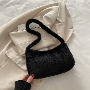 Autumn Winter Fluffy Underarm Small Bag Womens Single Shoulder Handbag Trendy Cute Plush Bag Korean Style Casual Leisure Handbag