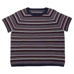 WUSEWUWEI | Colorless Odorless Cotton Knitted Short Sleeve Round Neck Pullover Navy Striped T-Shirt For Women Soft Comfortable Commute Style