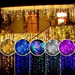 Led Icicle String Lights 4m Street Garland On The House 8 Modes Christmas Lights Outdoor For New Year Christmas Decoration