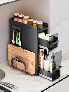 Kitchen Multi-Function Countertop Spice Rack Pull-Out Drawer Cabinet Narrow Side Storage Cabinet Nordic Style Metal Glass