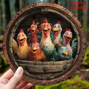 CIFbuy | CIFBUY Metal Chicken Wall Art Boho Farmhouse Decor Vintage Aluminum Round Sign for Kitchen Courtyard Home Garden Outdoor Decor