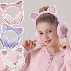 Plush Winter Warm Ear Earmuffs Glitter Cat Ear Warmers Heart Fur Hang Ear Cover for Women Girl Earflap Cold Protection Ear Muffs