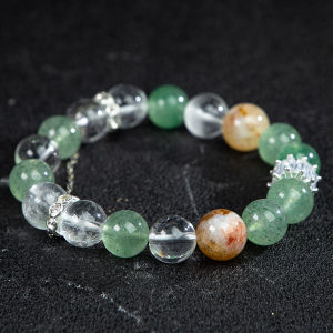 Timeswind trắng tự nhiên màu xanh lá cây pha lê hình trái dâu xâu hạt tròn Zircon Phụ Nữ Vòng đeo tay với giấy chứng nhận