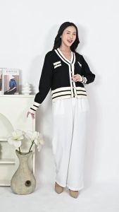 QUEENTIN Cardigan Wanita Rajut Crop 2122 Cotton Wool Slub Knit Lengan Panjang