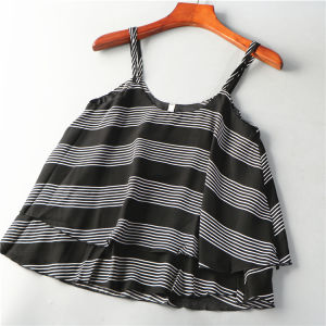 เสื้อยืดคอกลมแขนกุดผู้หญิงทรงหลวมบางๆ สำหรับฤดูร้อน ลายทาง สวมใส่สบาย แฟชั่น เสื้อผ้าทำงาน กระโปรงสั้น ฤดูร้อน 2024