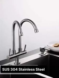 BOOMBANG Kitchen Sink Double Faucet Stainless Steel Sink Water Tap Wall Mounted/Pillar Mounted