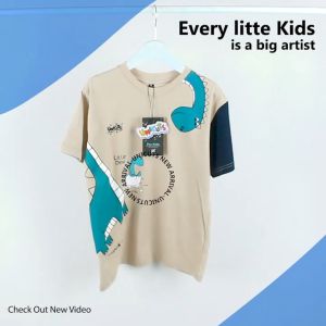 Kaos Anak Dino / Kaos anak Laki - Laki Dan Perempuan Dinosaurus / Pakaian Anak 3 Sampai 10 Tahun / Baju Anak Cream Gradasi Navy