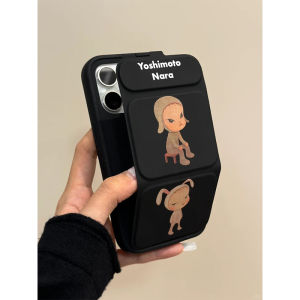 INS Minimalist Black Niche Style Cute Cartoon Yoshitomo Nara Foldable Stand Flip Stylish for Apple 16promax Phone Case Iphone15 Silicone 12/13promax14 Protective Case